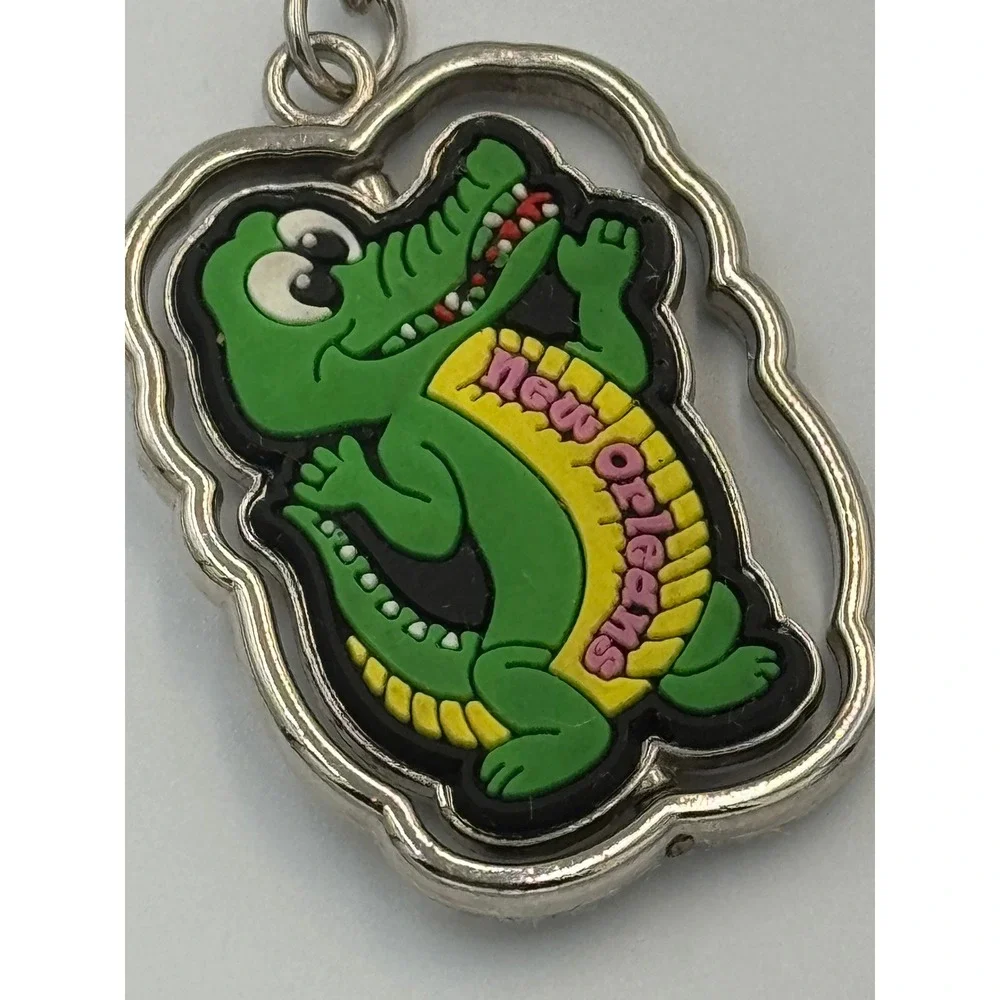 New Orleans Souvenir Keychain Green Alligator Spinner Metal Rubber‎ Travel Gift